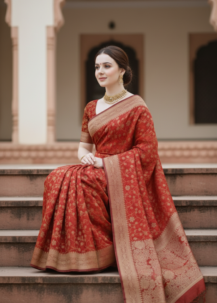 Chandralata Cotton With Golden Zari (কাতান) - Image 3