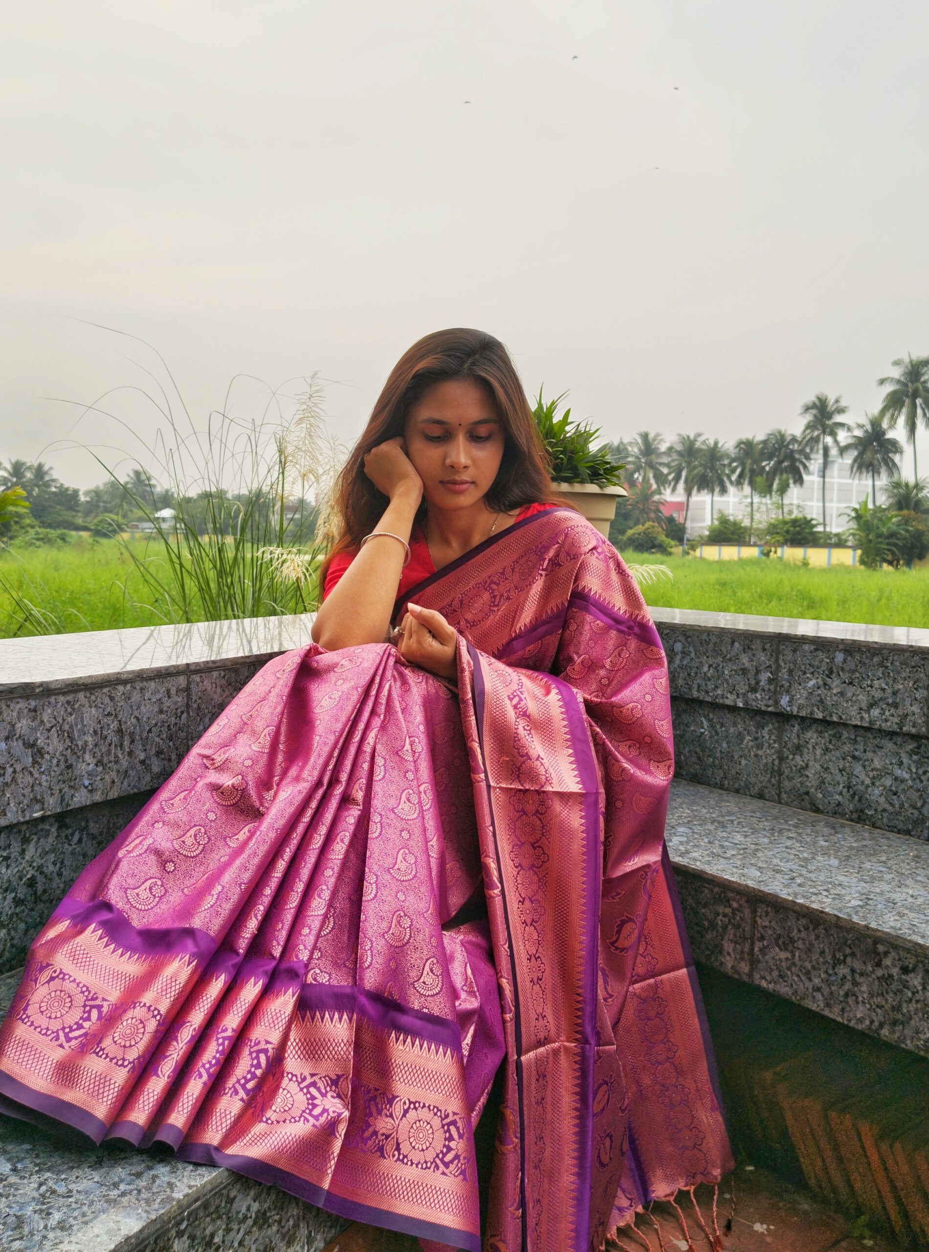 Chandralata Half Silk Royal Purple(হাফ সিল্ক) - Image 4