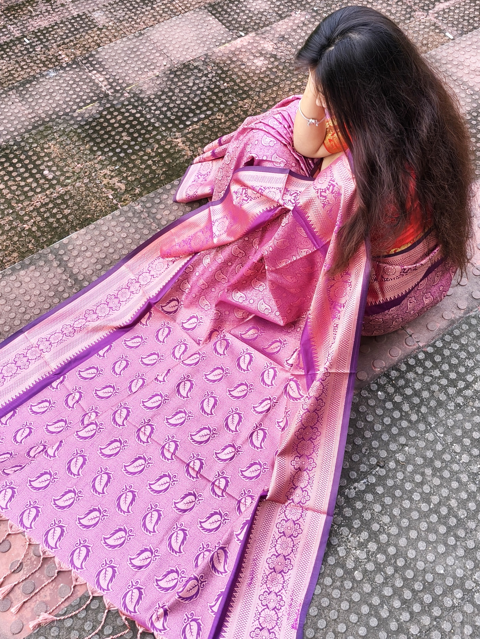Chandralata Half Silk Royal Purple(হাফ সিল্ক) - Image 5