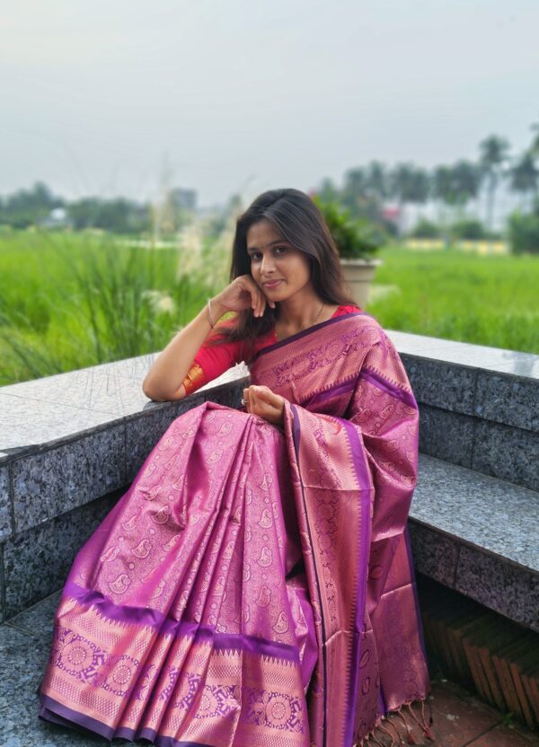 Chandralata Half Silk Royal Purple(হাফ সিল্ক) - Image 3