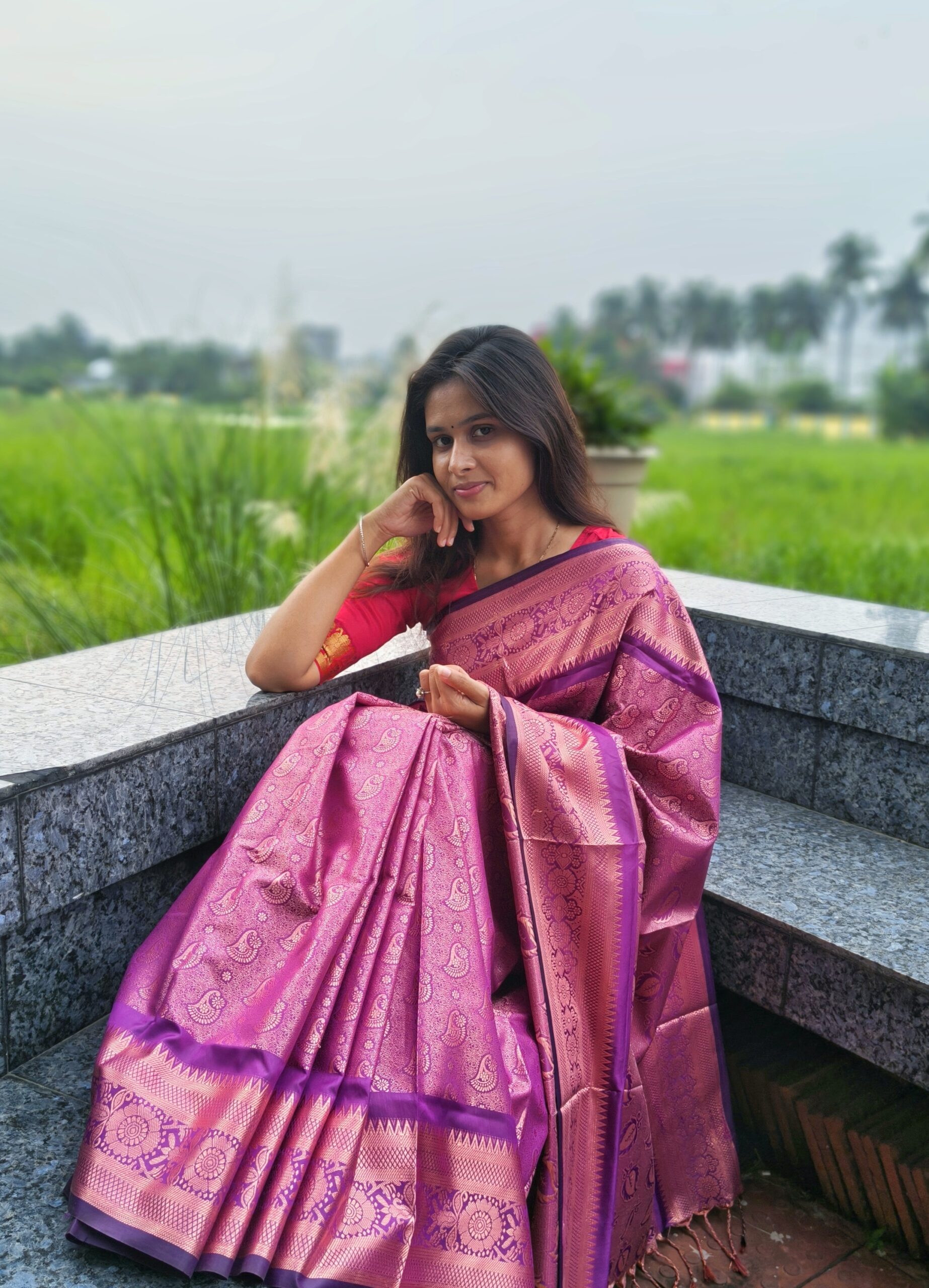 Chandralata Half Silk Royal Purple(হাফ সিল্ক) - Image 3