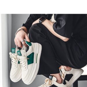 Breathable footwear, trend white shoes, universal sneakers platform, autumn, 2025 collection, Korean style