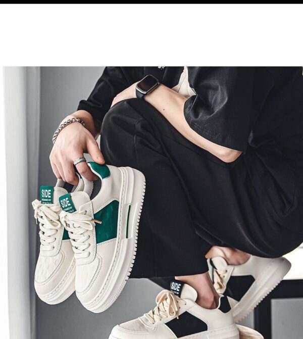 Breathable footwear, trend white shoes, universal sneakers platform, autumn, 2025 collection, Korean style