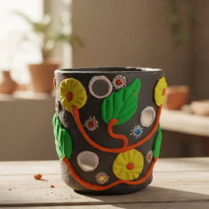 Clay Pen Vase with Beautiful Art