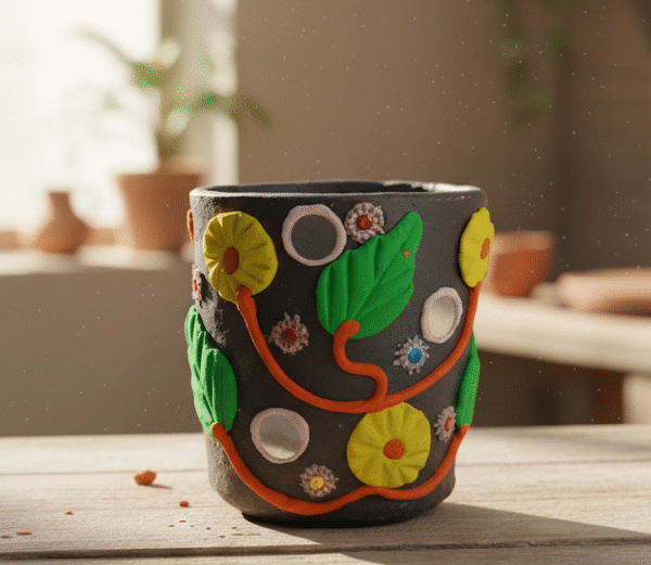 Clay Pen Vase with Beautiful Art