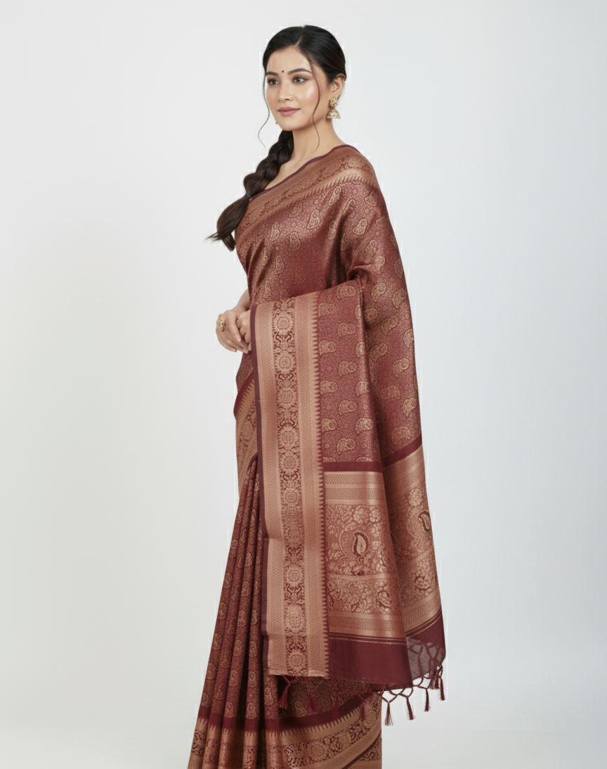 Maroon with Golden Zari Work (কাতান) - Image 6