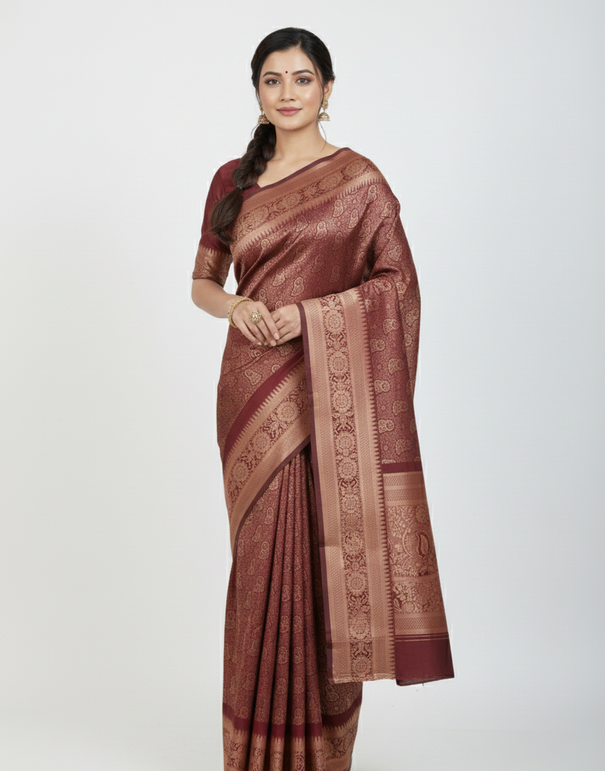 Maroon with Golden Zari Work (কাতান) - Image 3