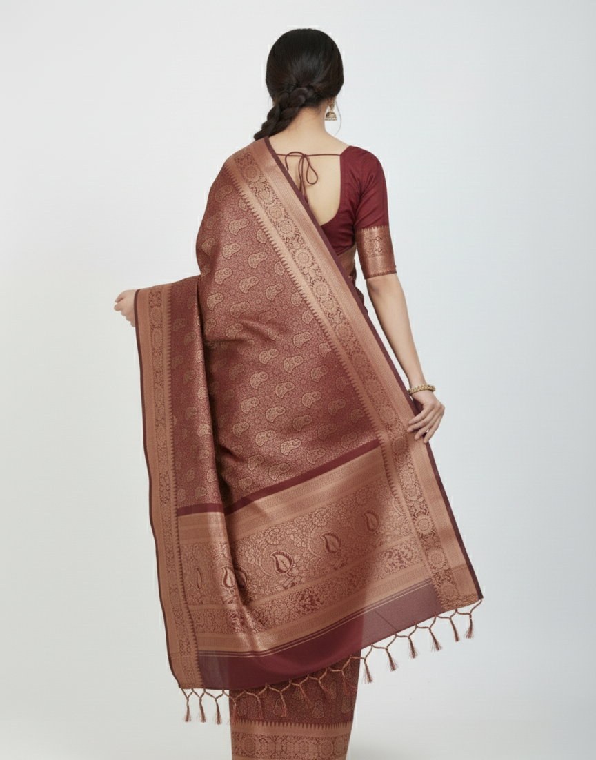Maroon with Golden Zari Work (কাতান) - Image 4