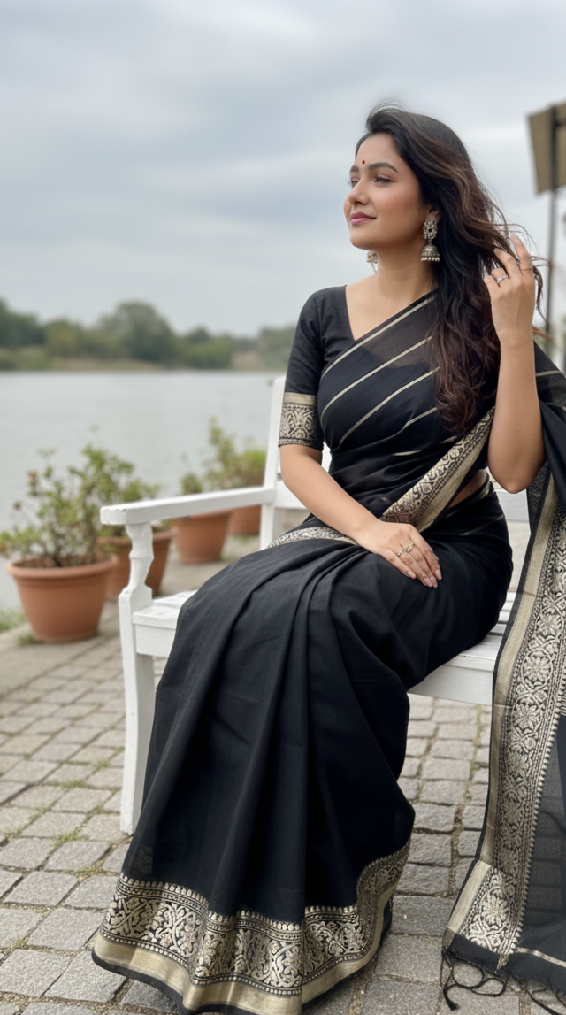 Trendy Black Tangail Silk(সিল্ক) - Image 2