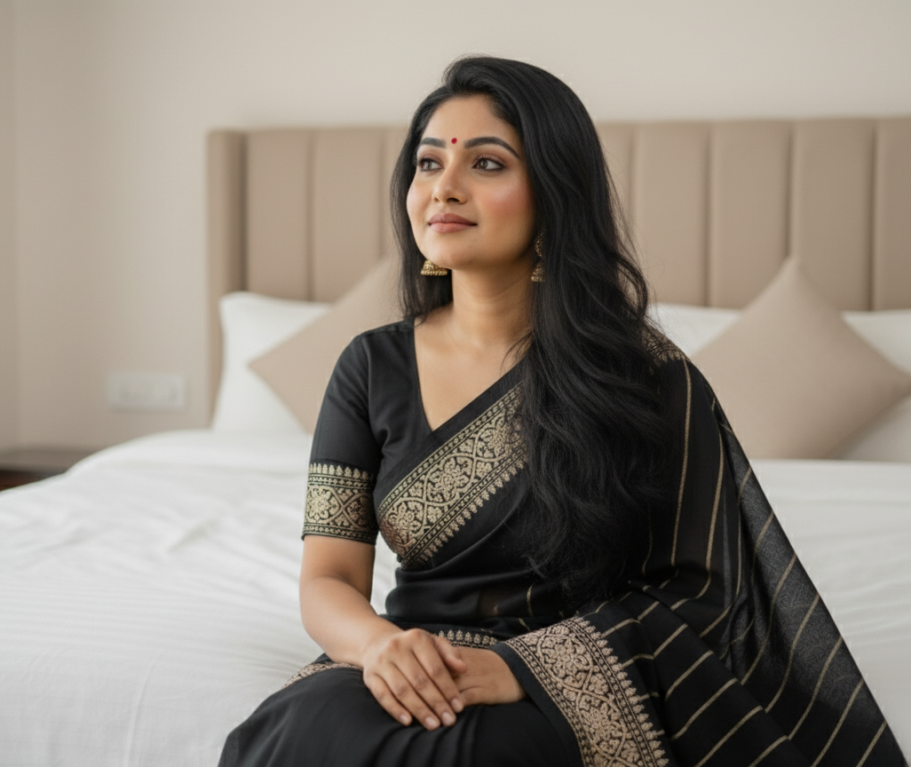 Trendy Black Tangail Silk(সিল্ক)