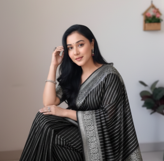 Trendy Black Tangail Silk(সিল্ক)